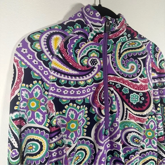 Peter Millar Womens Performance 1/4 Zip Pull Over Size Small Purple Paisley Golf - Picture 3 of 9